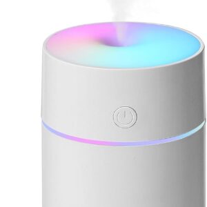 Rechargeable White Mini Desk Humidifier, Color Light, 4/8H Timer, Car/Bedroom/Office