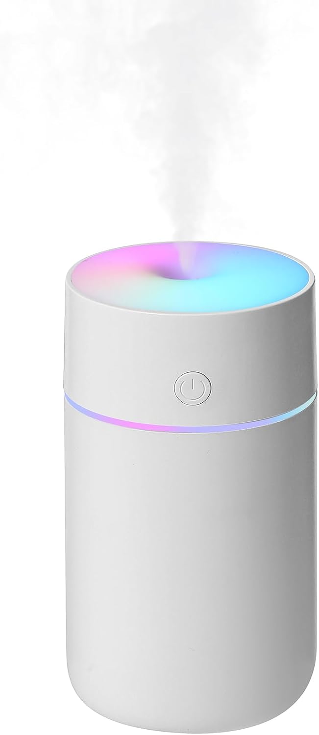Rechargeable White Mini Desk Humidifier, Color Light, 4/8H Timer, Car/Bedroom/Office