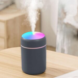 300ml Grey Mini USB Humidifier, Colorful LED, 2 Modes, Auto-Off, Super Quiet
