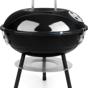 14-Inch Portable Charcoal Kettle Grill, Locking Lid, Enamel Coated, Dual Vent