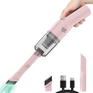 Portable Mini Car Vacuum Pink, High Power Cordless 400g Handheld Rechargeable