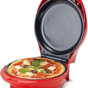 1000W 7.5" Mini Pizza & Meal Maker, Indoor Electric Grill, Nonstick Pan, Red