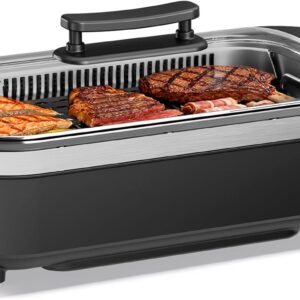 Electric Smokeless Indoor Grill & Griddle, Nonstick Contact Grill, 6-Level Temp, Auto Shut-Off