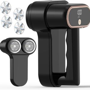 Dual Motors Rechargeable Fabric Shaver, 3-Speed, LED Display, Type-C, Black