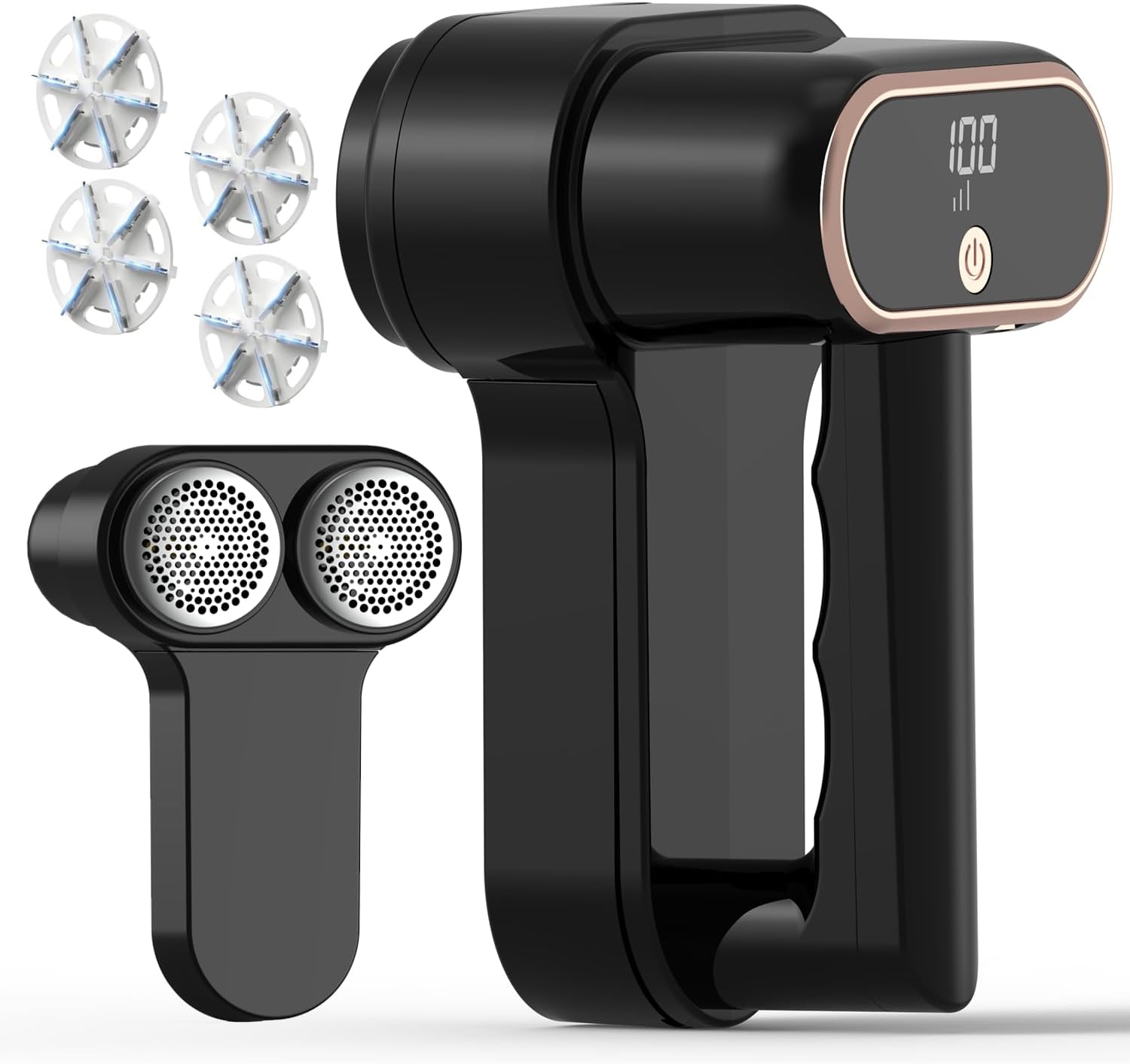 Dual Motors Rechargeable Fabric Shaver, 3-Speed, LED Display, Type-C, Black