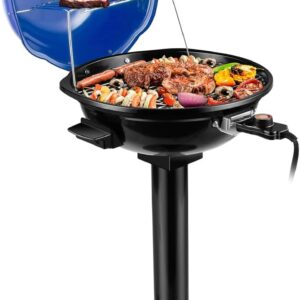 1600W Blue Indoor/Outdoor BBQ Grill, Adjustable Heat & Drip Tray, Double Layer