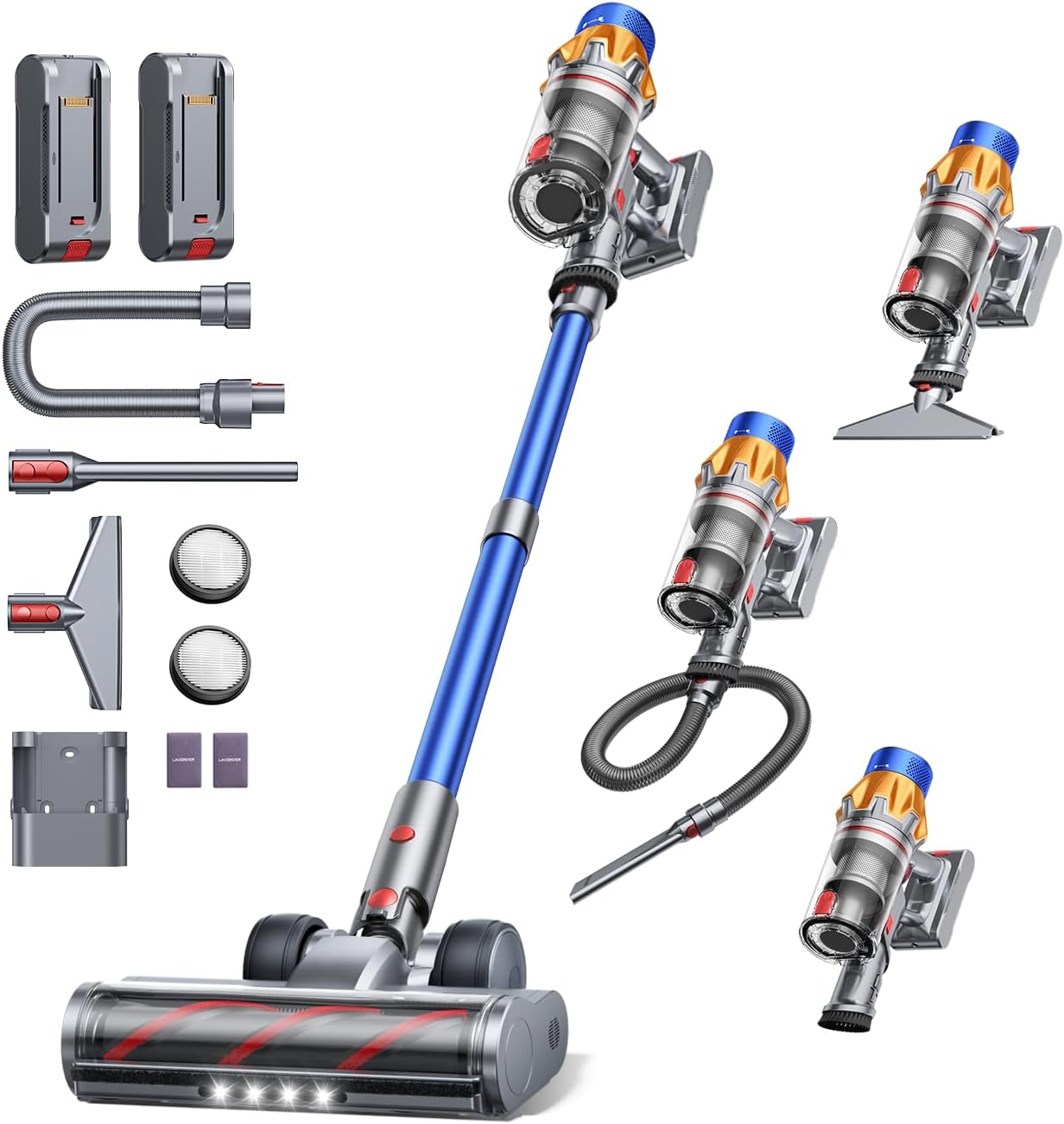 Cordless Vacuum with 2 Batteries, 130 Mins/50KPa/600W, 3.3Ft Hose, TouchScreen
