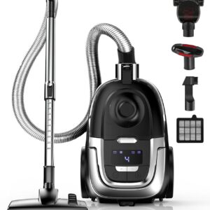 1600W Bagless Canister Vacuum, 40kPa Pet Hair, HEPA, Auto Cord Rewind, Large