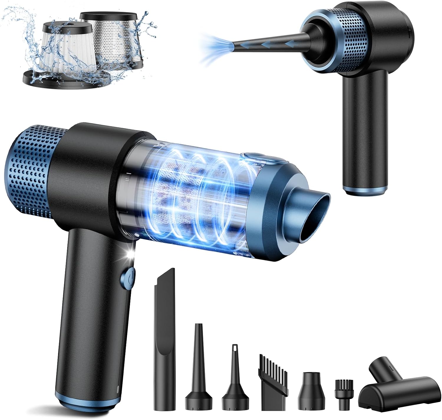Handheld Car Vacuum Cordless 15000PA, 4-in-1 Vacuum & Air Duster, LED