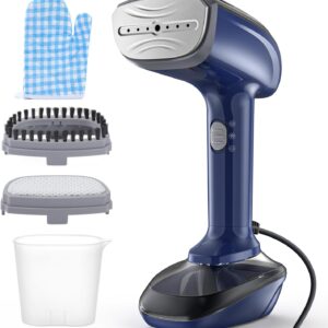 1800W Blue Handheld Fabric Steamer, Ceramic Heat Plate, 2-in-1 Ironing, Lint Brush, 120V