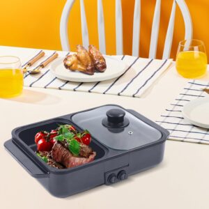 2-in-1 Electric Hot Pot & Griddle, Dual Temp, 1-2 Serving, Smokeless Indoor BBQ, Black