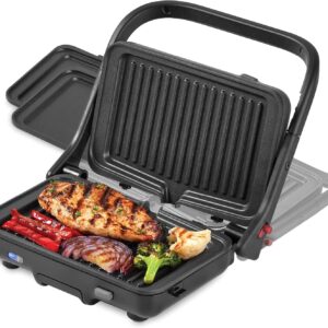 Forged Iron Grill & Griddle System, Nonstick Removable Plates, Indoor Countertop