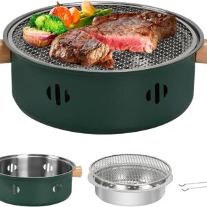 Portable Round Tabletop Charcoal BBQ Grill, Mini Multifunctional, Green
