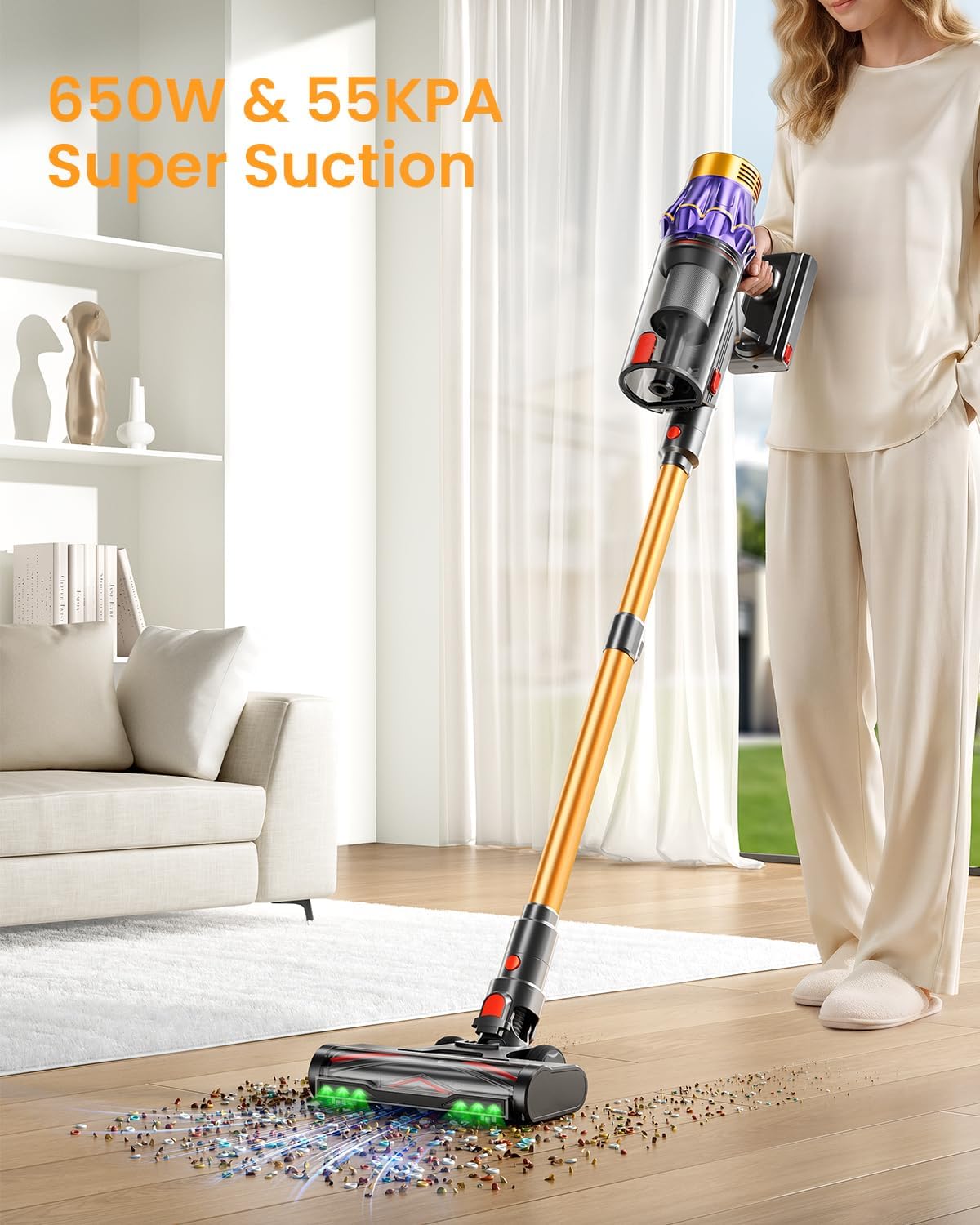 Cordless Vacuum 650W/55KPA/70 Mins, Self-Standing, Anti-Tangle, LED Display, 1.8L - Image 2