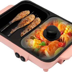 2-in-1 Electric Hot Pot with Grill, 1L Portable Nonstick Mini Ramen Cooker, Dual Temp