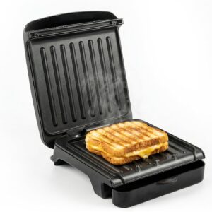 2-Serving Black Electric Indoor Grill & Panini Press, 750W Non-Stick, 90° Open