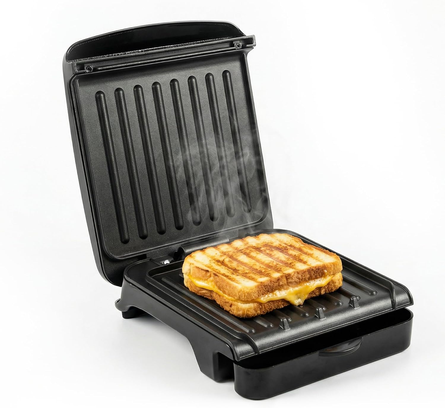 2-Serving Black Electric Indoor Grill & Panini Press, 750W Non-Stick, 90° Open