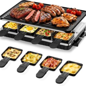 1300W Electric Raclette Table Grill, 8 Warming Trays, 2-in-1 Korean BBQ & Griddle