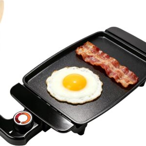 1200W Small Electric Griddle, 10-Inch Ceramic Non-Stick Skillet, Adjustable Thermostat