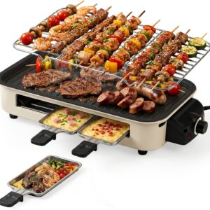 1500W 2-in-1 Smokeless Indoor Grill, Non-Stick Griddle & Grill Net, 3 Mini Trays