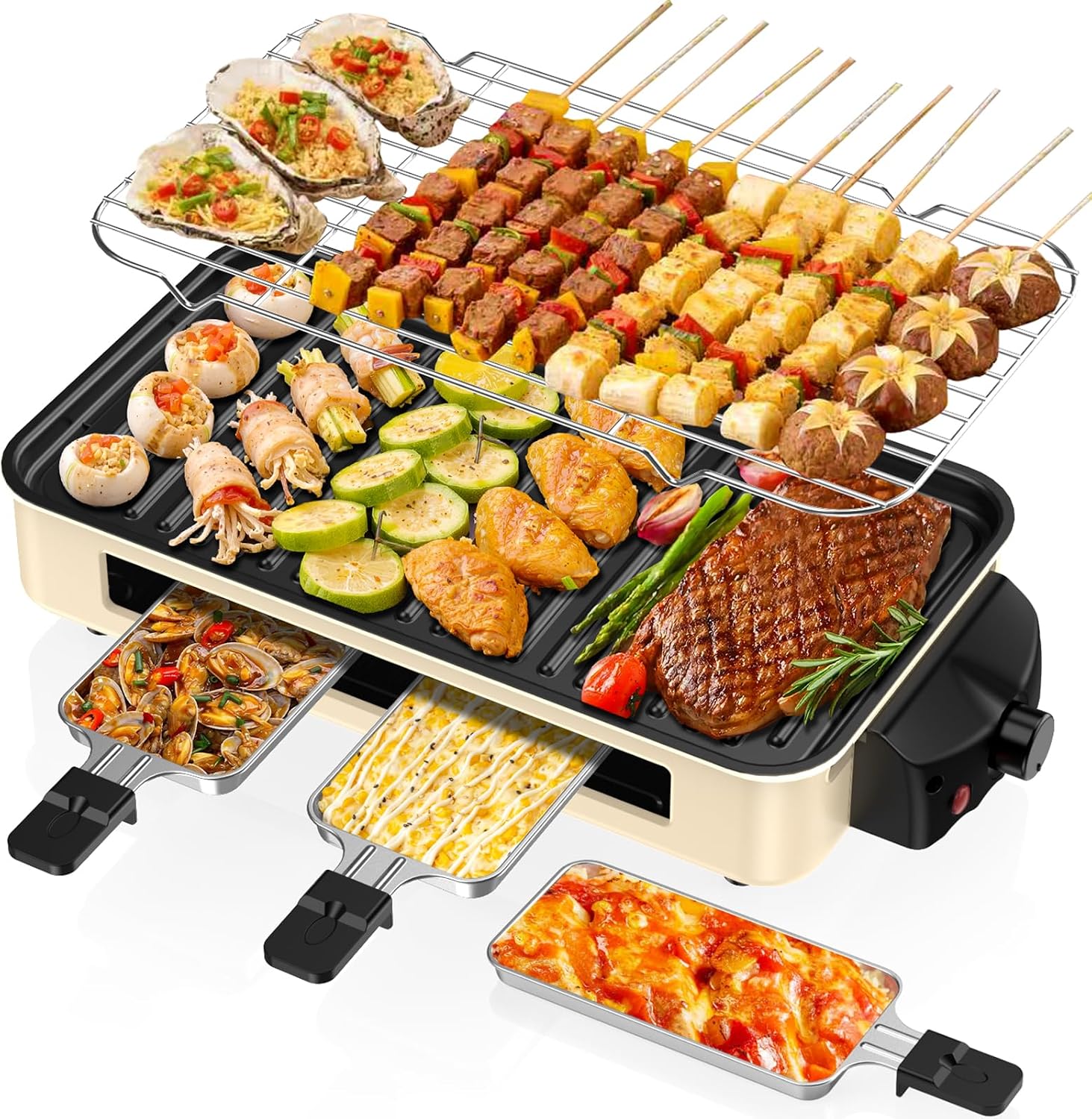1500W 2-in-1 Smokeless Indoor Grill, Removable Non-Stick Plates, Korean BBQ & Griddle