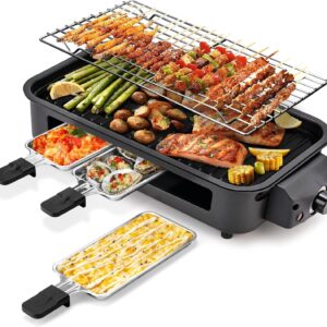 1700W 2-in-1 Smokeless Indoor Grill, Removable Non-Stick Plate, Temp Control, Black