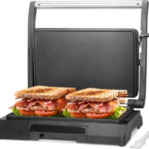 Mini Panini Press Electric Griddle, 2-Slice Sandwich Maker, Non-Stick, Stainless Steel